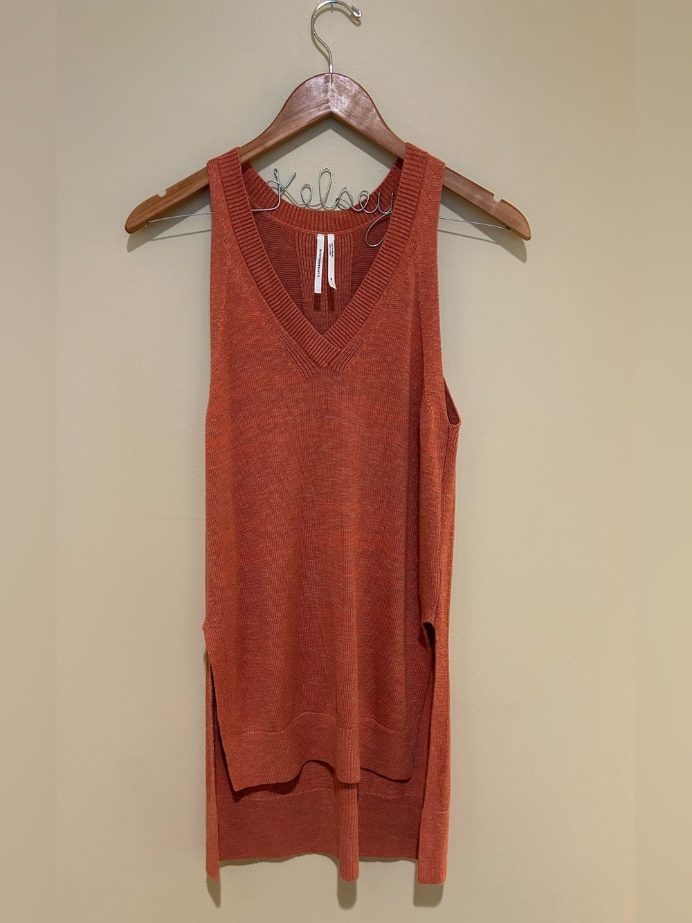 Anthropologie Sleeveless Oversized V-Neck Knit Tunic Top - Rust Orange Size XS